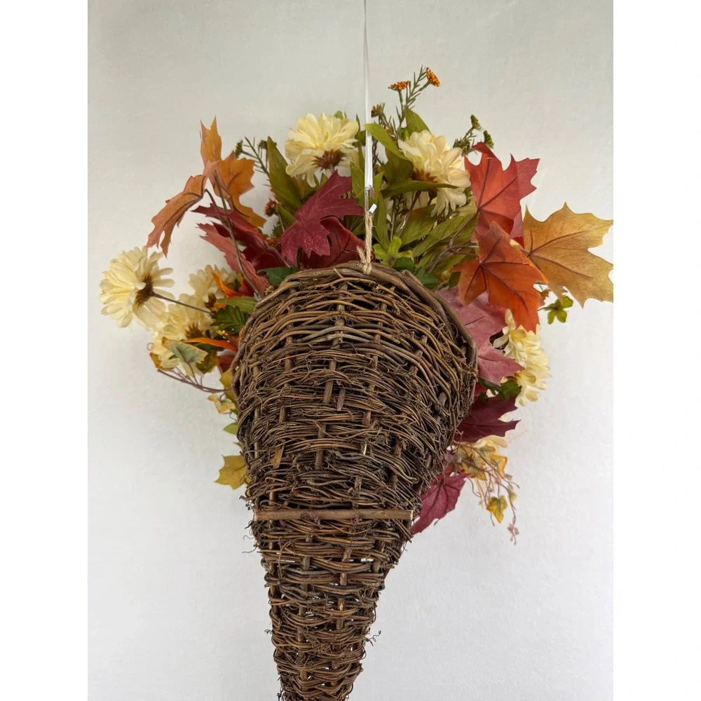 Fall Cornucopia Wall Hanging Woven Grapevine Autumn Floral Decor